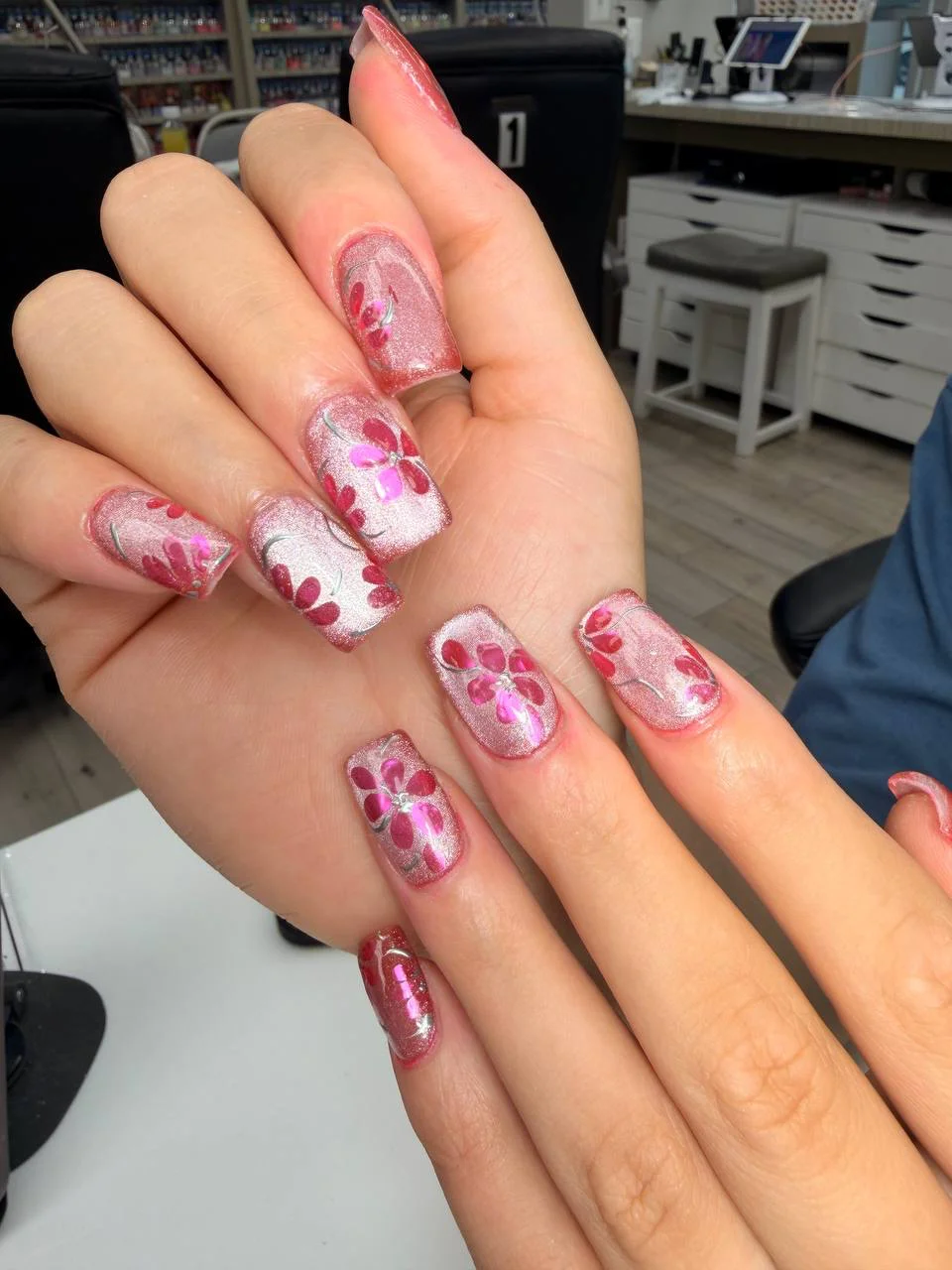 Pink floral nail design